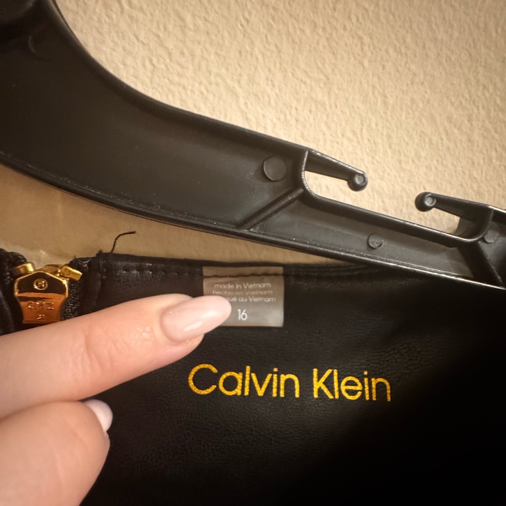 Calvin Klein Faux Leather Sleek Black Sleeveless Dress - Picture 6 of 9